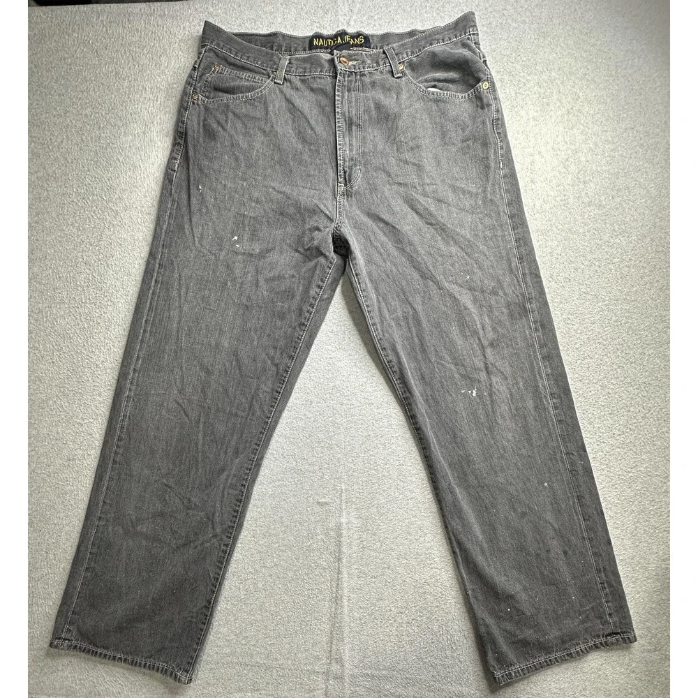 VTG Nautica Jeans Company Jeans Mens 36x32‎ Gray Denim Straight Leg Paint Marks